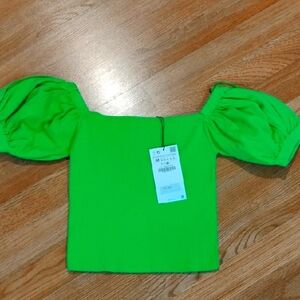 ZARA Green Off-Shoulder Women's  Crop Top SIZE Medium